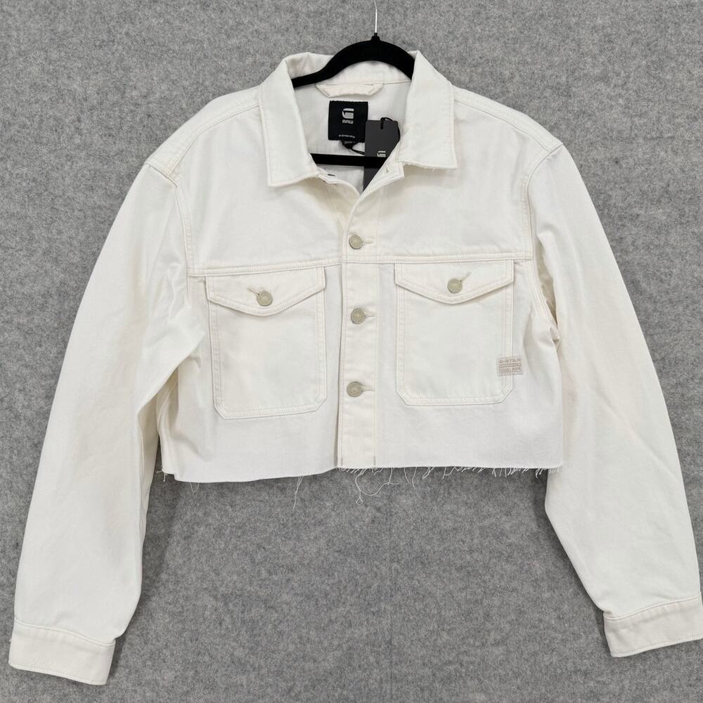 NWT G-Star RAW Cropped Wander Chalk White GD Destroyed Jacket Size MEDIUM